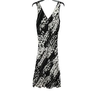 ICE Vtg Y2K Silk Maxi Dress 12 Black White Chiffon Floral Romantic Whimsygoth